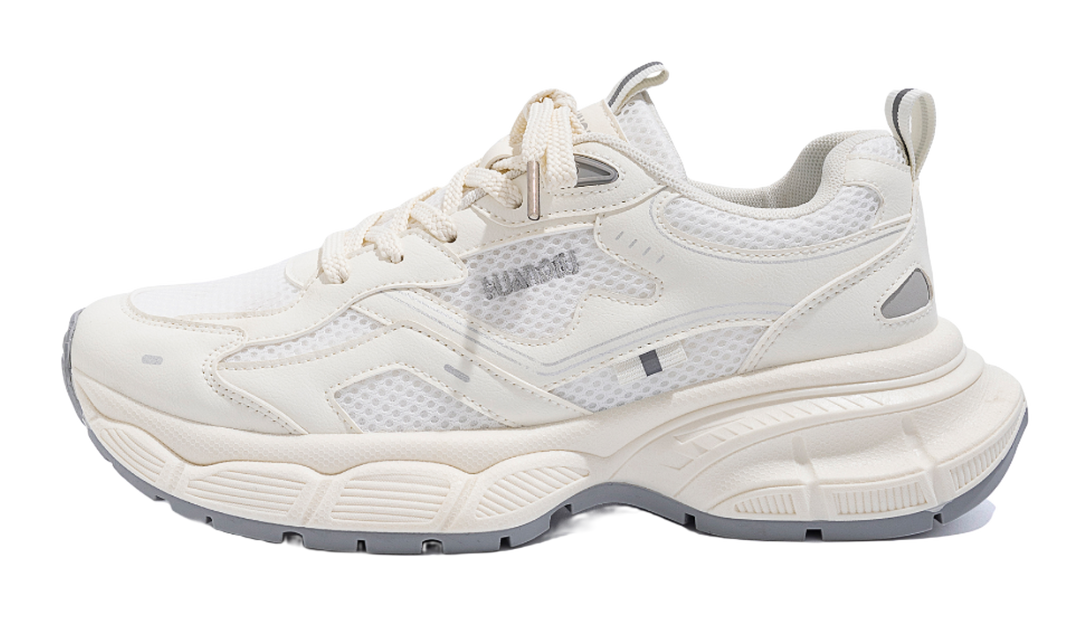 HUANQIU Breathable Coverage, Lightweight, Height Increasing Low top Chunky Sneakers Unisex White Blue 