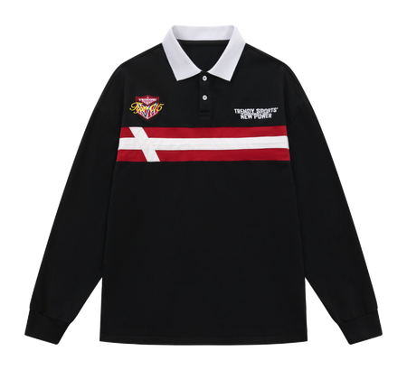 VEIDOORN American Retro Academy Trendy Stripe Splicing Loose Casual Sports Collar Long Sleeve Polo Sweater Cotton T-shirt Unisex  vjsneaker.com