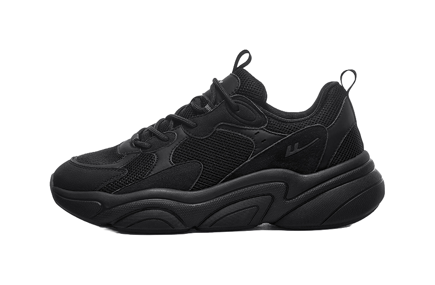 Warrior Slip Resistant, Abrasion Resistant, Breathable Low Top Chunky Sneakers Unisex All Black  vjsneaker.com