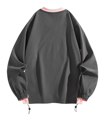 Warrior Revival Cloud Sail Series American Trendy College Style Contrast Ribbed Bottom Adjustable Smiling Face Letter Printed Loose Casual Versatile Hoodie Bottom Shirt Outer Wear Inner Wear Hoodie Long Sleeve T-shirt Unisex  vjsneaker.com