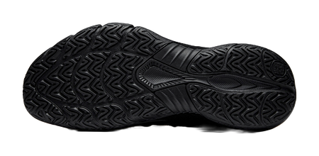 Black low-top basketball shoe outsole with textured traction tread