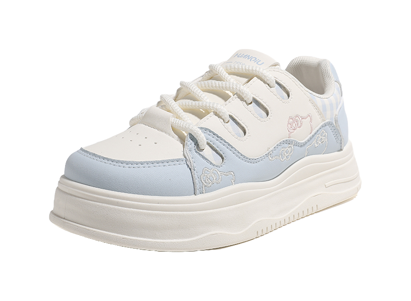 HUANQIU Women's Embroidered Kitten Skateboard Shoes - Sweet & Cute Low-Top Design with Height Increase & Shock Absorption 