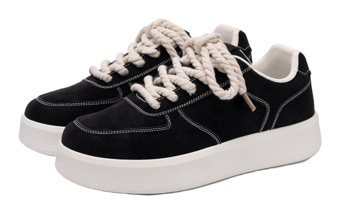 HUANQIU Air Force 1 Coverage Lightweight Height Increasing Low top Skateboard Shoes Men's Black 