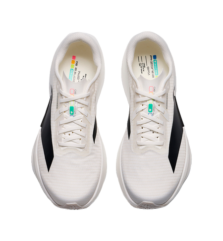Men's ANTA running shoes, white laces and tongue with multicolor size label.