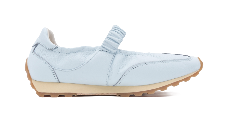 Light sky blue Mary Jane low-top sneaker with cushioned collar and elastic strap