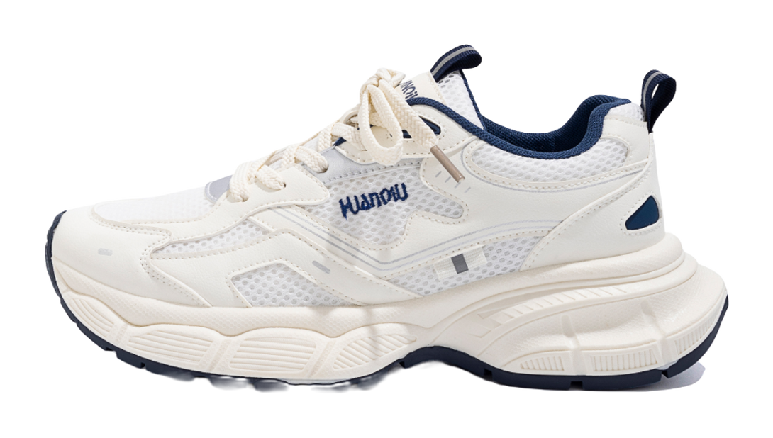 HUANQIU Breathable Coverage, Lightweight, Height Increasing Low top Chunky Sneakers Unisex White Blue 