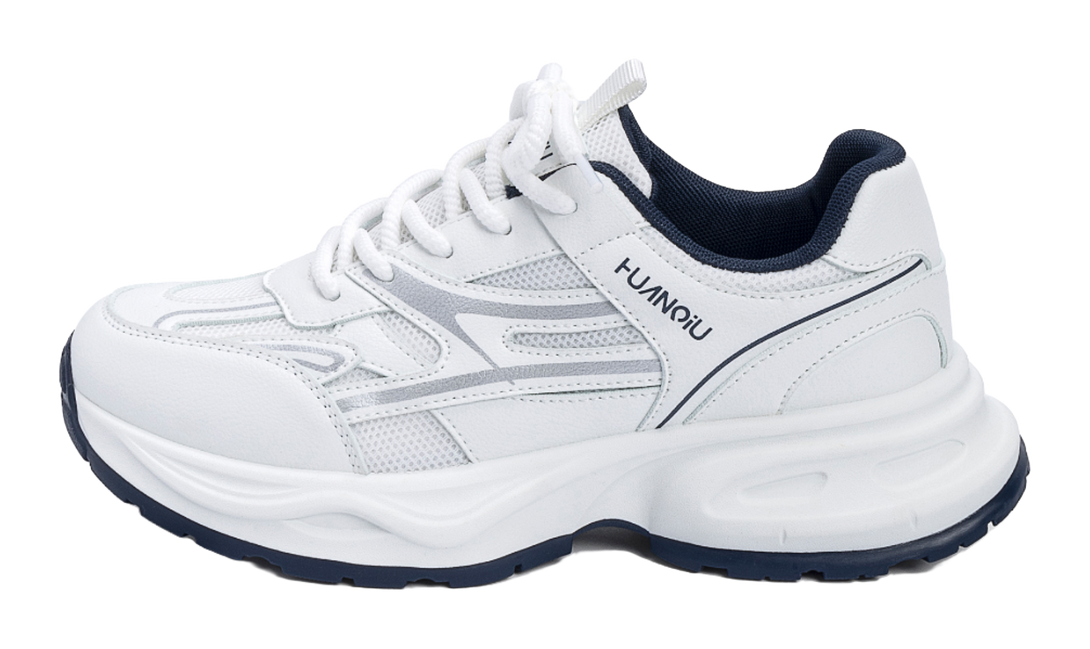 HUANQIU Abrasion Resistant Balance Height Increasing Low Top Chunky Sneakers Men's White Blue 