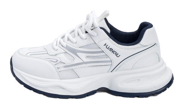 HUANQIU Abrasion Resistant Balance Height Increasing Low Top Chunky Sneakers Men's White Blue 