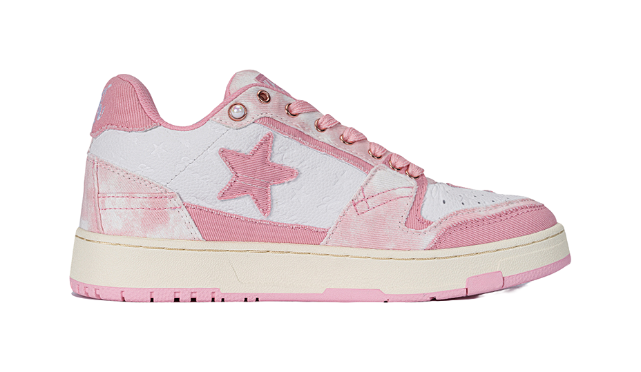 KAALIXTO Pink Cloud Stars Shoes Low top Skateboard Shoes Unisex Pink White