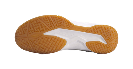 Unisex badminton shoe outsole, textured gum rubber tread with white support panels