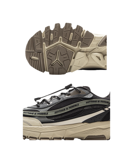 Li Ning Children's Sports Life Series Synthetic Leather Fabric Splicing Comfortable Trendy Children's Casual Shoes Black Grey Green Children's Edition  VJSNEAKER