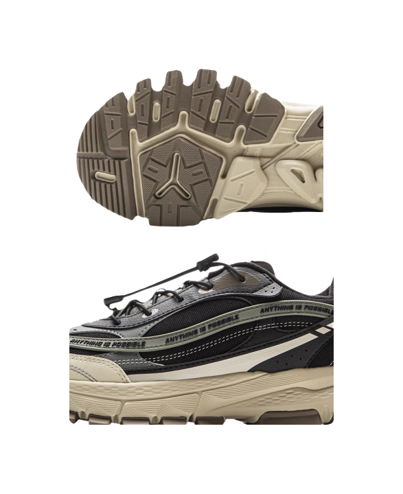 Li Ning Children's Sports Life Series Synthetic Leather Fabric Splicing Comfortable Trendy Children's Casual Shoes Black Grey Green Children's Edition  VJSNEAKER