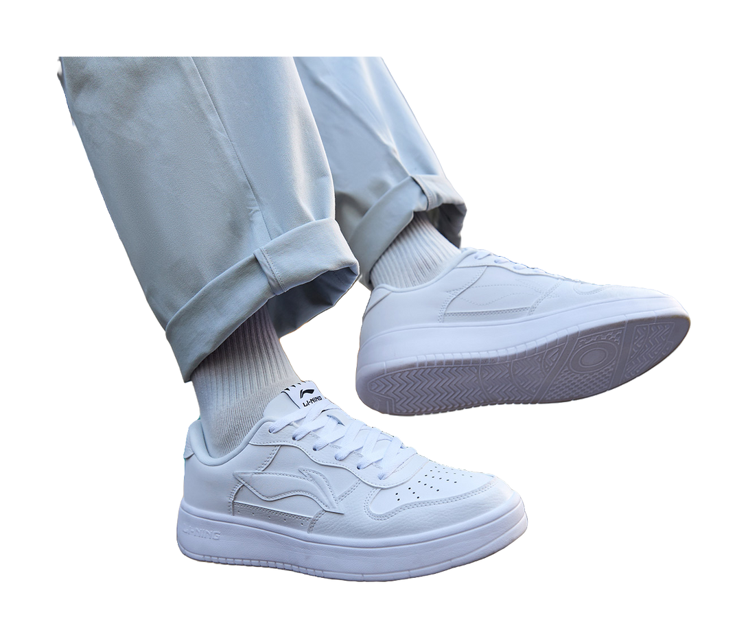 LiNing Pontoon Boats Anti-Slip Wear-Resistant Breathable Height Increasing Low-Top Skateboard Shoes Men's White 