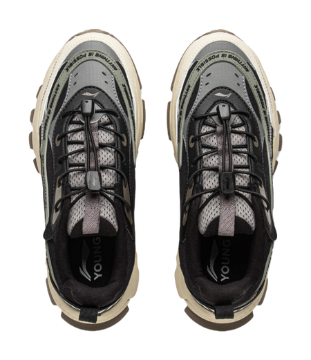 Li Ning Children's Sports Life Series Synthetic Leather Fabric Splicing Comfortable Trendy Children's Casual Shoes Black Grey Green Children's Edition  VJSNEAKER