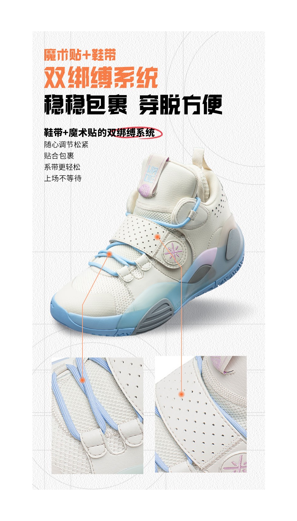 Li Ning YOUNG ALL CITY 8 Cushioning Rebound Mid top Childrens Basketball Shoes White Blue  VJSNEAKER