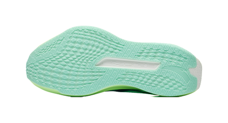 Running shoe outsole, textured light aqua rubber with traction pattern