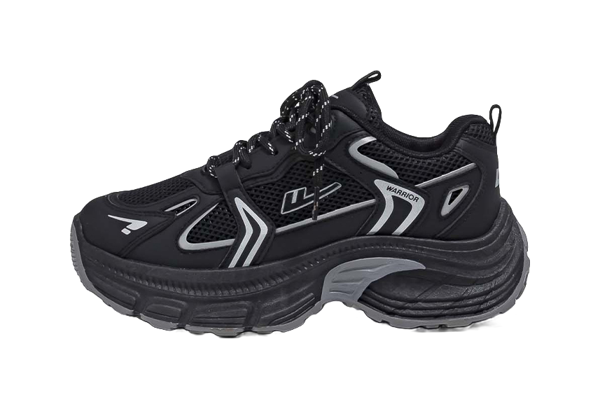 Warrior Low top Chunky Sneakers Womens Silver Gray Black  vjsneaker.com