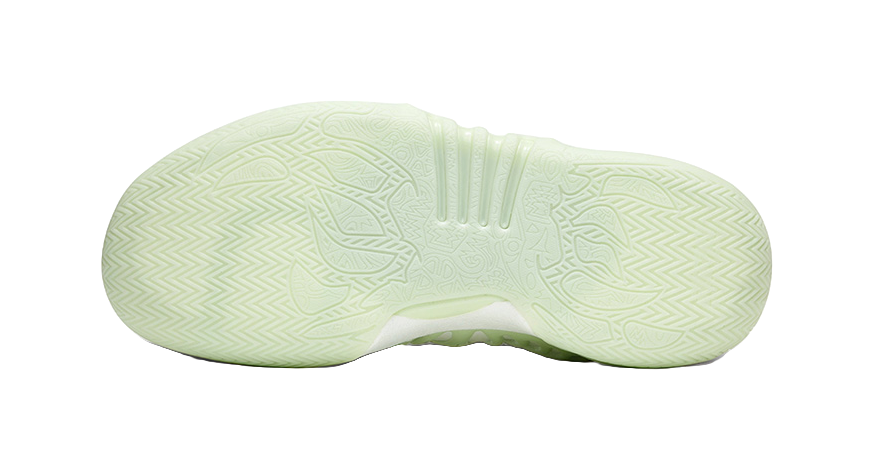 Low basketball shoe outsole, light green with molded tread pattern