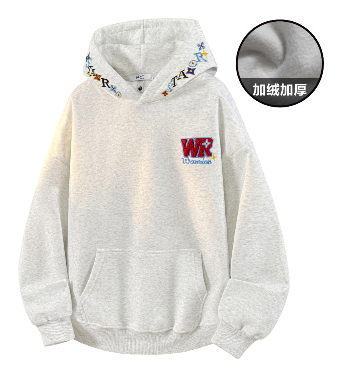 Warrior Warrior American Basic Retro Fun Embroidered Letter Logo Loose Casual Trend Versatile Windproof College Style Sports Couple Hooded Long Sleeve Thick Velvet Hoodie for Men and Women  vjsneaker.com