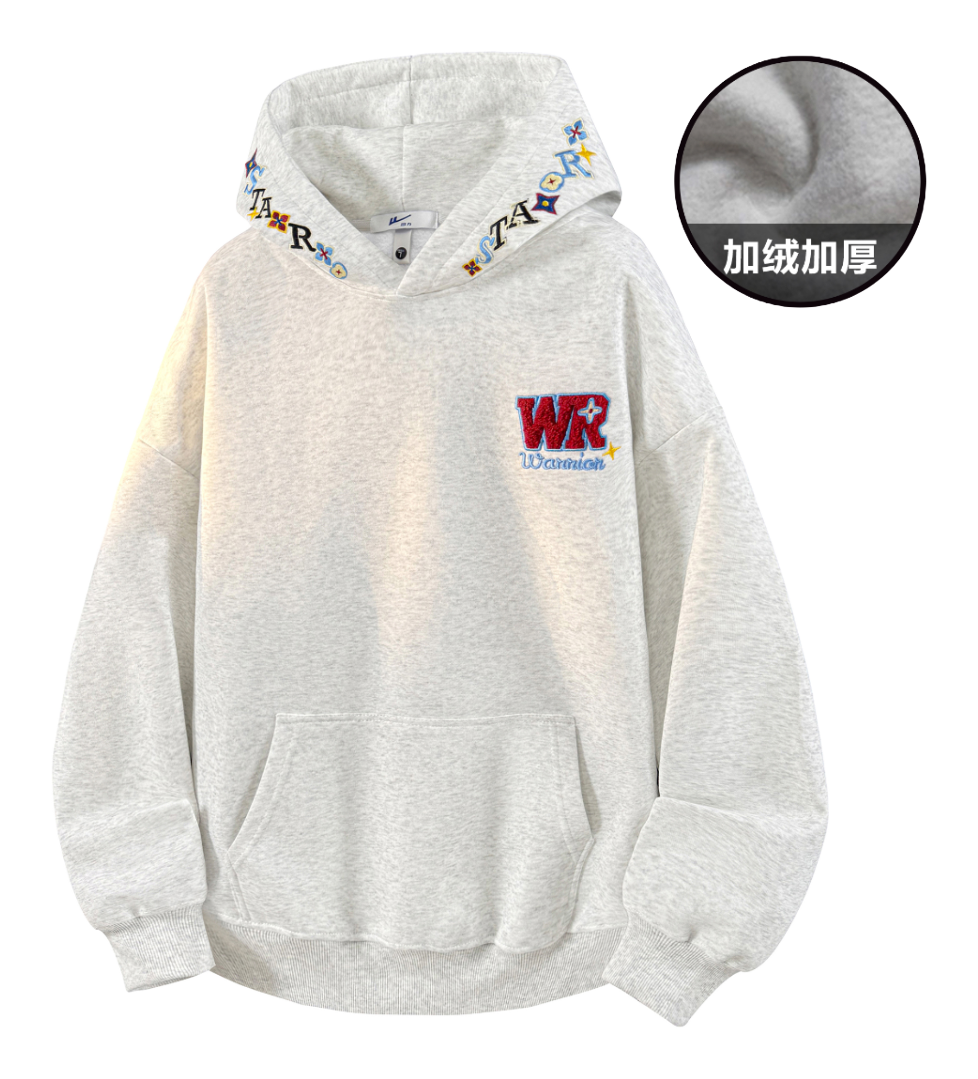 Warrior Warrior American Basic Retro Fun Embroidered Letter Logo Loose Casual Trend Versatile Windproof College Style Sports Couple Hooded Long Sleeve Thick Velvet Hoodie for Men and Women  vjsneaker.com