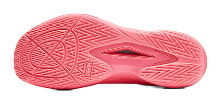 Red basketball shoe outsole with multidirectional traction pattern