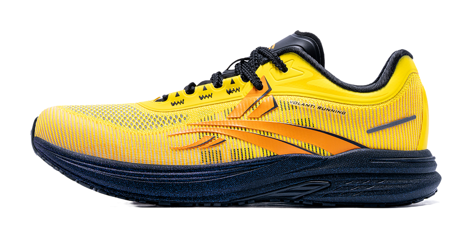 Unisex running shoe in yellow with black trim and lace-up closure