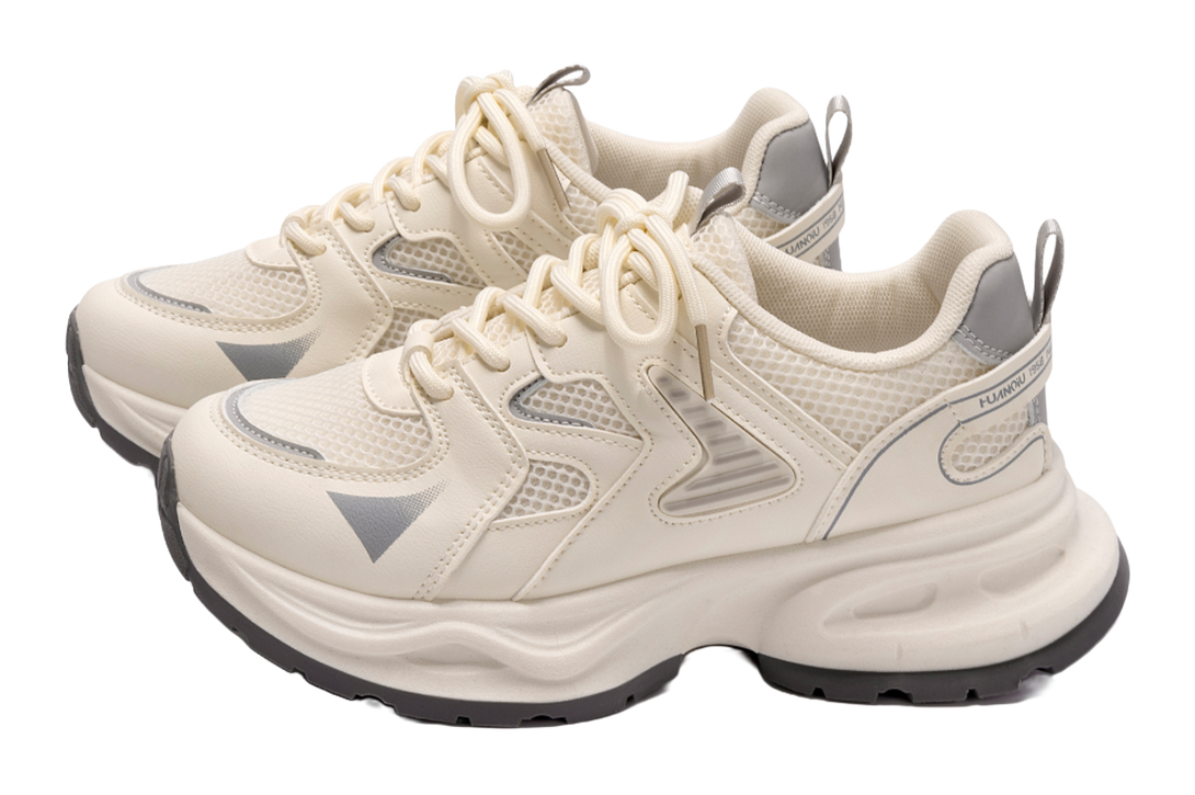 HUANQIU Abrasion Resistant, Breathable, Lightweight Low top Chunky Sneakers Women's Beige Gray 