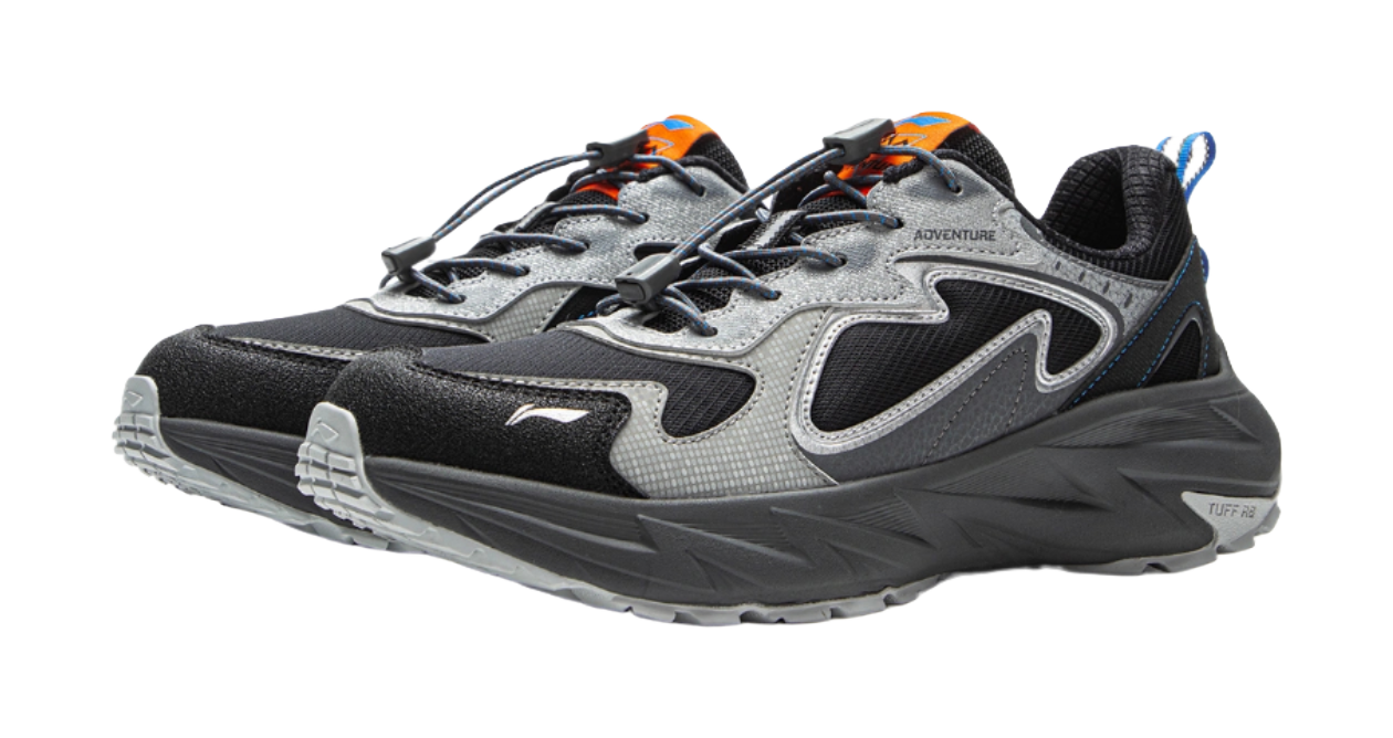 Li Ning Children's Outdoor Synthetic Leather Fashion, Leisure, Versatile, Simple Children's Outdoor Shoes Black and Grey Unisex  VJSNEAKER