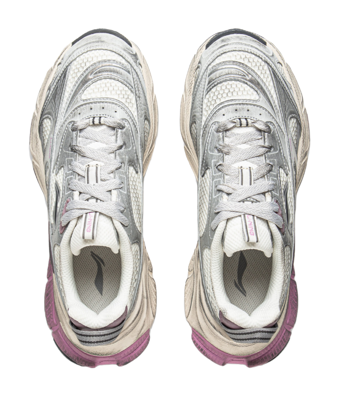 LiNing Star Cushioning Abrasion Resistant Breathable Low Top Chunky Sneakers Women's Ivory Silver 