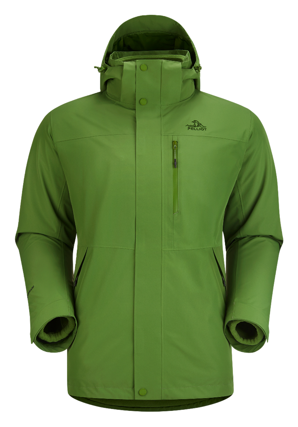 Men's PELLIOT windbreaker jacket, sage green with hood and front zip