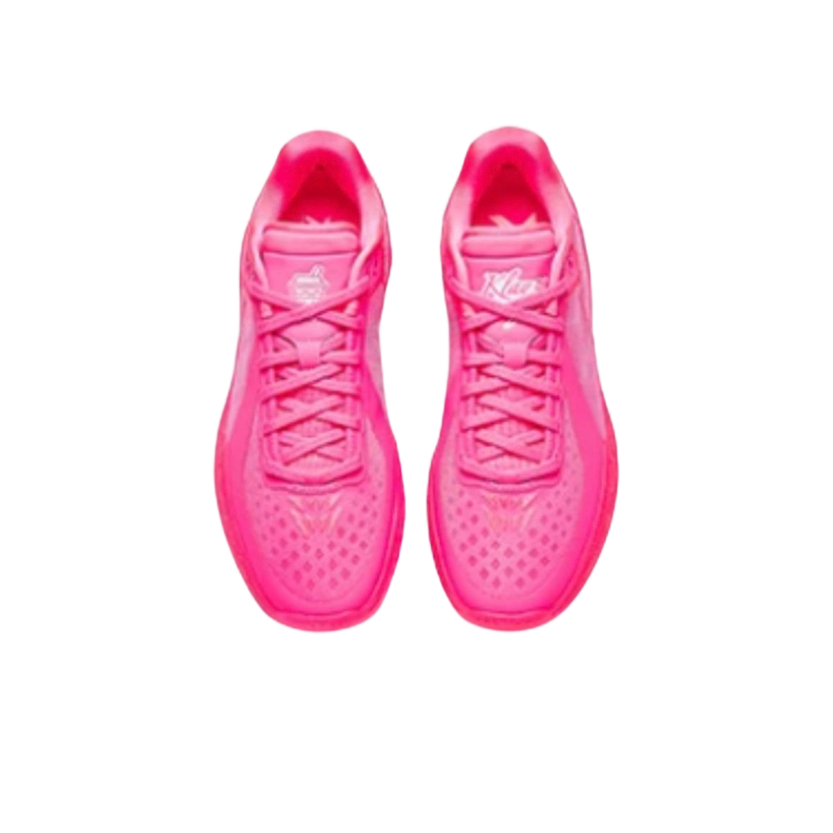 Pink lace-up sneakers, front view with perforated forefoot and side logos