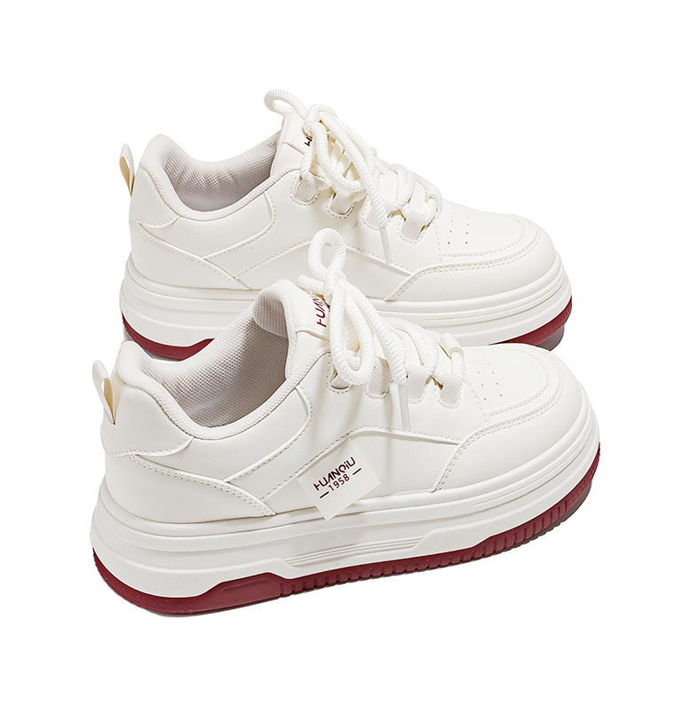 HUANQIU Anti-Slip And Wear-Resistant Lightweight Low-Top Skateboard Shoes Women's White Red 