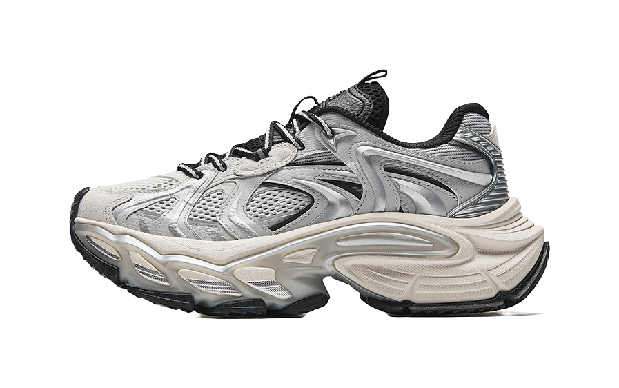 Anta Height Increasing Wear-Resistant Slip-Resistant Low-Top Chunky Sneakers Men's Silver 