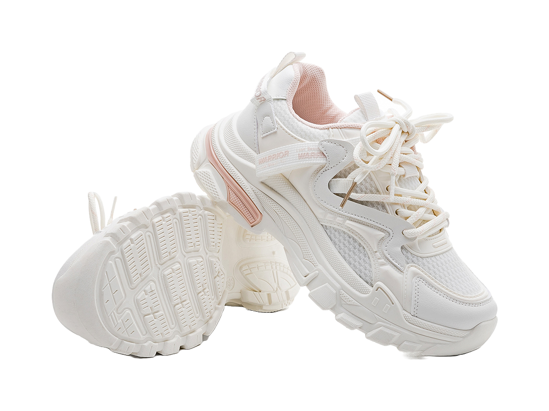 Warrior Cushioned Wear-Resistant Lightweight Slip-Resistant Low-Top Chunky Sneakers Women's Beige Pink 