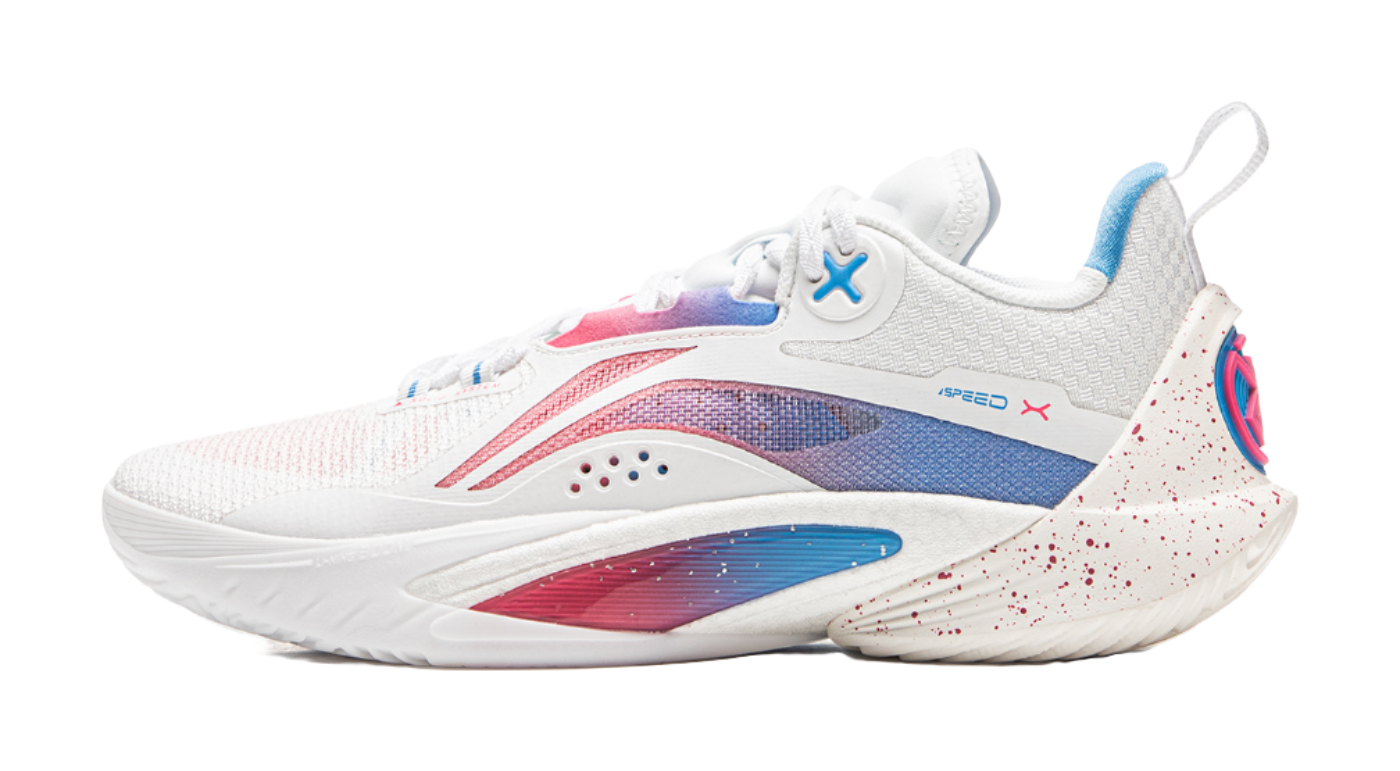 LiNing Speed 10 Cushioning, Wear Resistant Low Top Basketball Shoes Mens White Pink Blue  VJSNEAKER