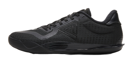 Black lace-up basketball shoe with textured upper and side logo