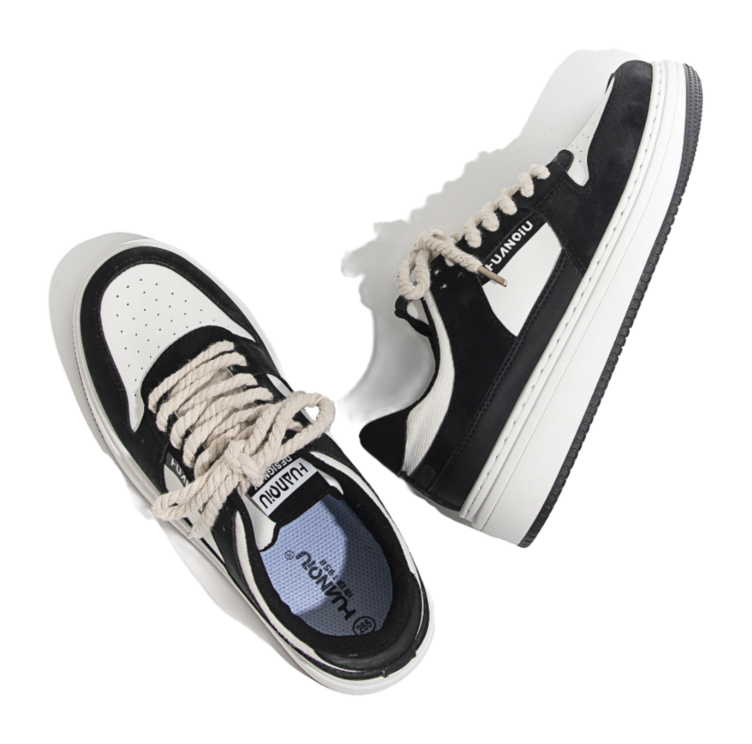 HUANQIU Thickened And Fleece Lined Thin Cotton, Air Force 1 Low top Skateboard Shoes Men's White Black 