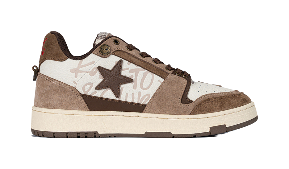 KAALIXTO Retro Vintage Stars Shoes Top Grain Cow Leather Abrasion Resistant Low top Skateboard Shoes Unisex Brown White