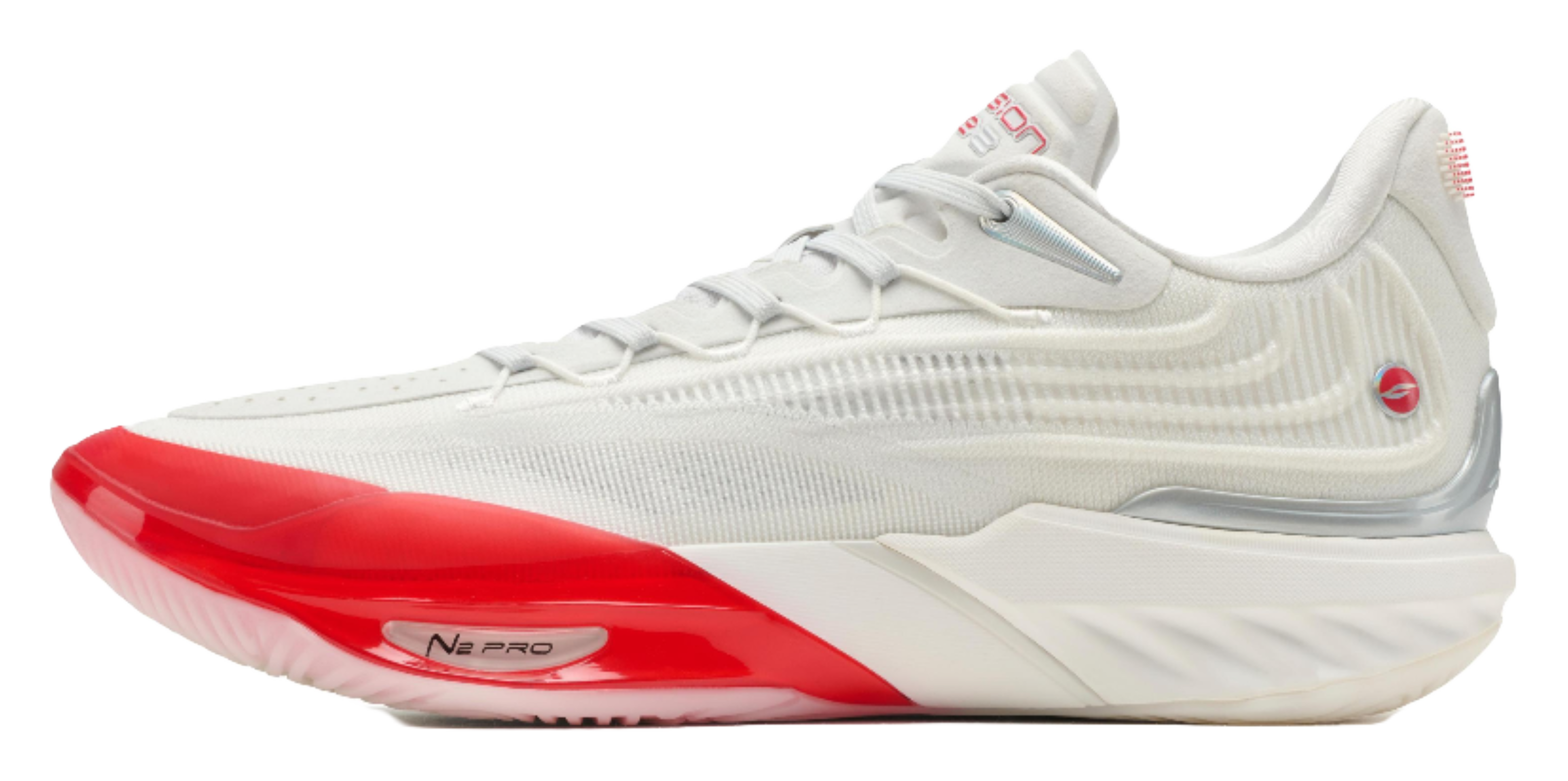 Unisex basketball shoe, white upper with red outsole and trim