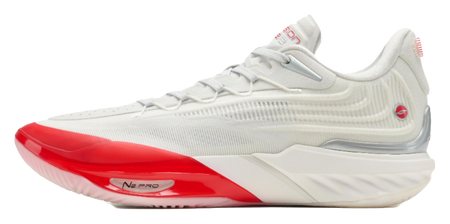 Unisex basketball shoe, white upper with red outsole and trim