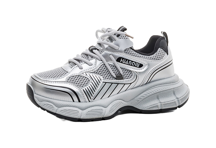 HUANQIU Abrasion Resistant Breathable Low top Chunky Sneakers Women's Silver Gray 