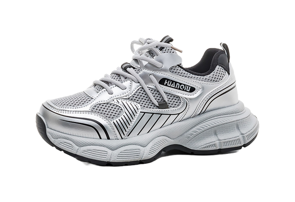 HUANQIU Abrasion Resistant Breathable Low top Chunky Sneakers Women's Silver Gray 
