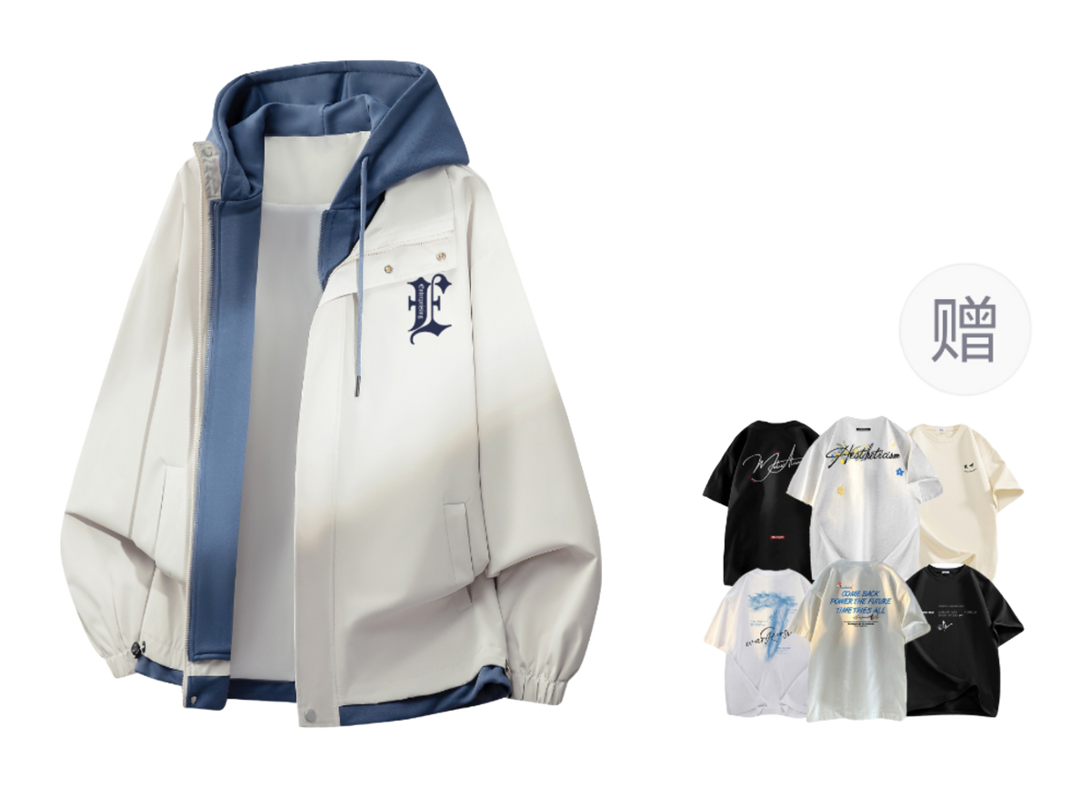 Warrior retro American solid color fake two-piece splicing contrasting loose and versatile hooded pilot with thick cotton lining, graphene heat storage insulation, warm work clothes, cotton jacket jacket, unisex  VJSNEAKER