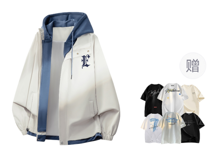 Warrior retro American solid color fake two-piece splicing contrasting loose and versatile hooded pilot with thick cotton lining, graphene heat storage insulation, warm work clothes, cotton jacket jacket, unisex  VJSNEAKER