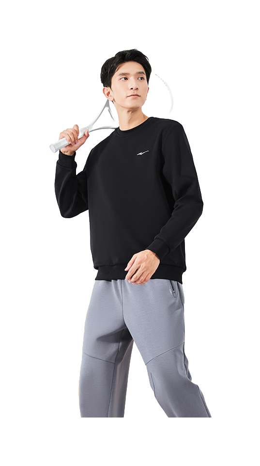 Hongxing Erke Essentials Comfortable and Warm Velvet Thickened with Velvet Autumn and Winter Solid Color Basic Versatile Loose Sports and Leisure Commuter Round Neck Hoodie Men's Style Black  vjsneaker.com