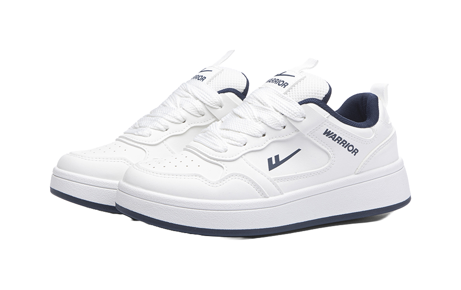 Warrior Slip Resistant Abrasion Resistant Low top Skateboard Shoes Unisex White Dark Blue 
