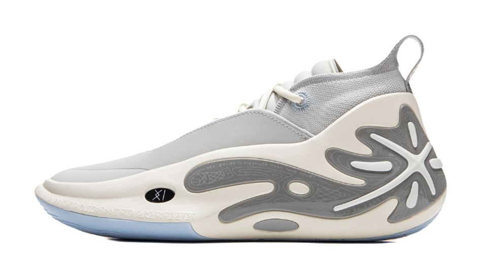 Li Ning WOW11 Cushioning Abrasion Resistant Lightweight Rebound Mid top Basketball Shoes Mens Gray White  VJSNEAKER