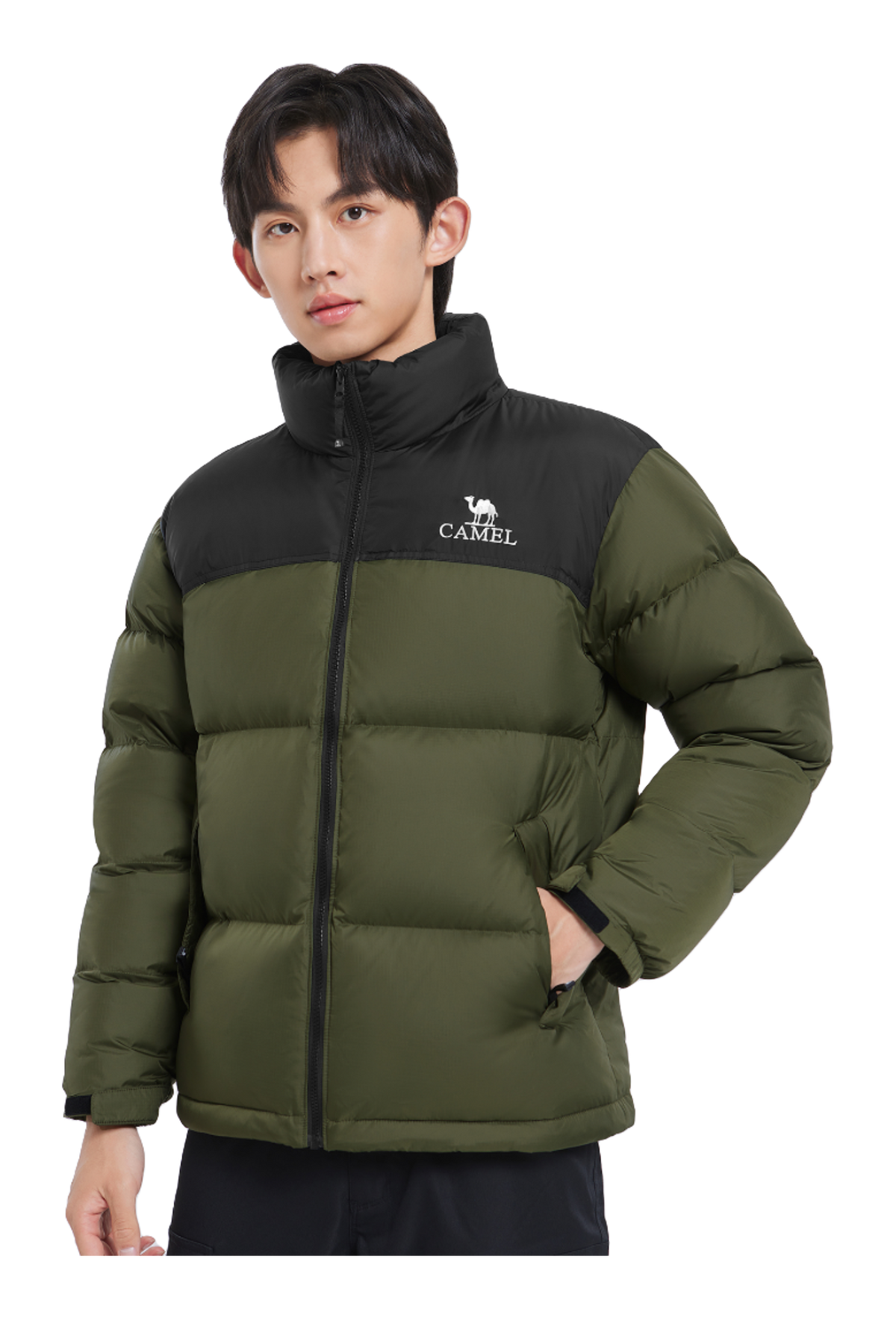 CAMEL Outdoor Color Block Soft Windproof Cold Resistant Down Jacket Unisex  vjsneaker.com