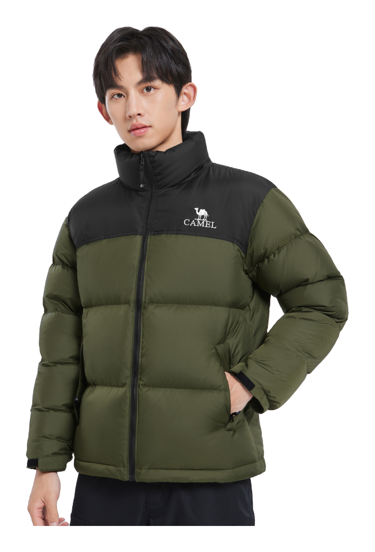 CAMEL Outdoor Color Block Soft Windproof Cold Resistant Down Jacket Unisex  vjsneaker.com