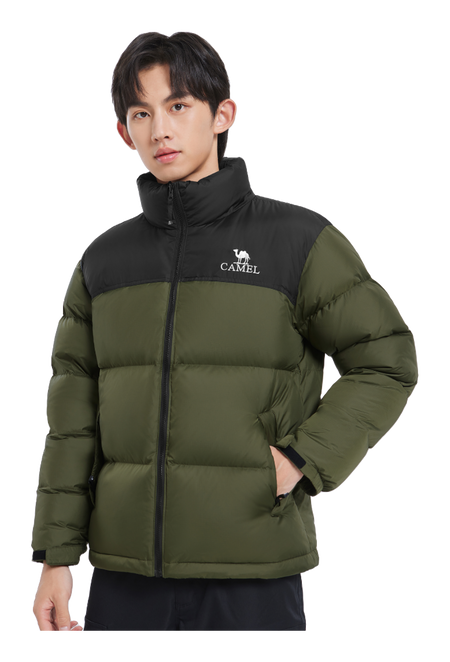 CAMEL Outdoor Color Block Soft Windproof Cold Resistant Down Jacket Unisex  vjsneaker.com